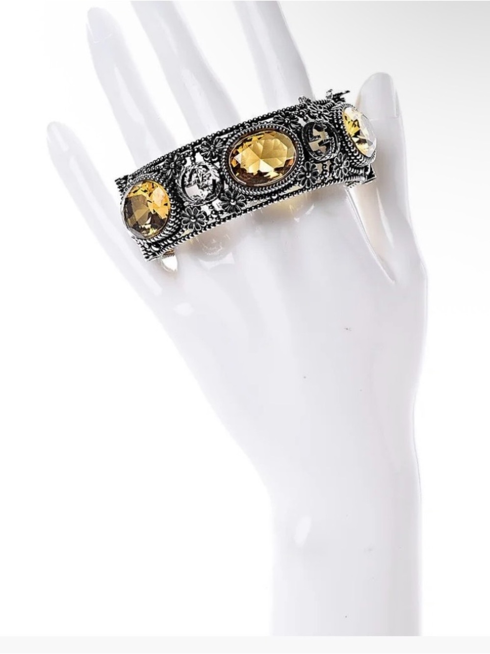 Silver-Tone Floral Bracelet with Amber Stones - Picture 2 of 4